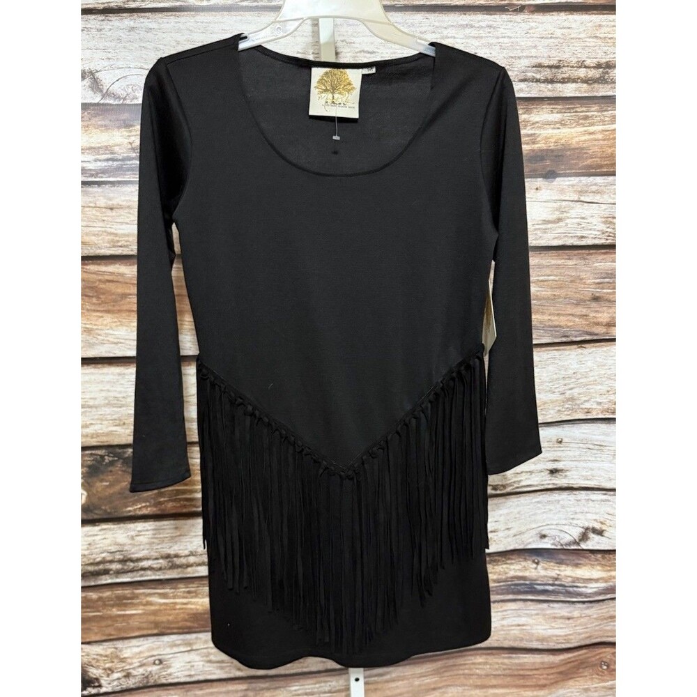 Missy Robertson Southern Fashion House Black Fringed Dress Size Medium New